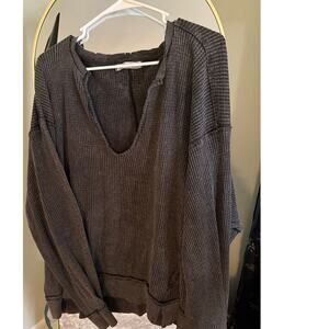 Free People We The Free Oversized Waffle Knit Buttercup Thermal Black XL
